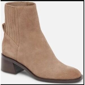Dolce Vita Linny Waterproof Suede Ankle Boots Tan Block Heel Women's Size 6 NEW